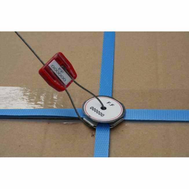 Sealed strap on package with red security seal