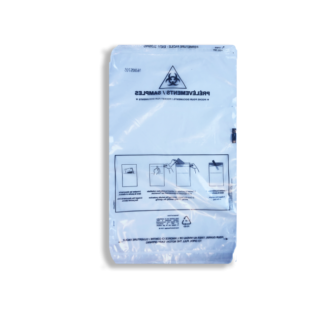 Sachet scellé sécurisé double-poche pour laboratoire & analyses médicales fermé