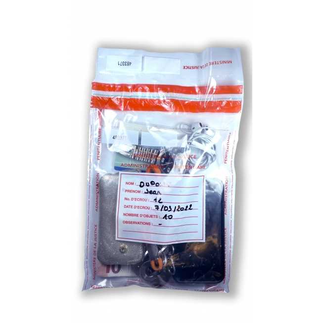 sachet pénitentiaire securise rempli objet