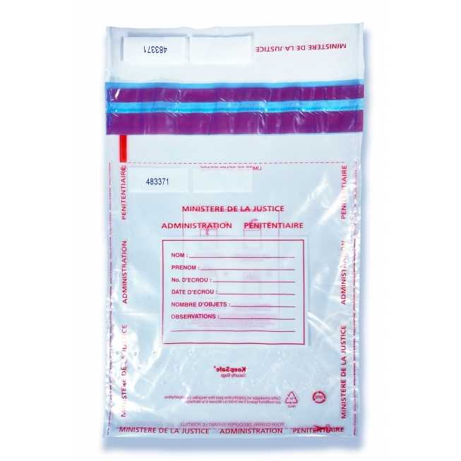 sachet sécurisée pénitentiaire pour effets personnels face recto