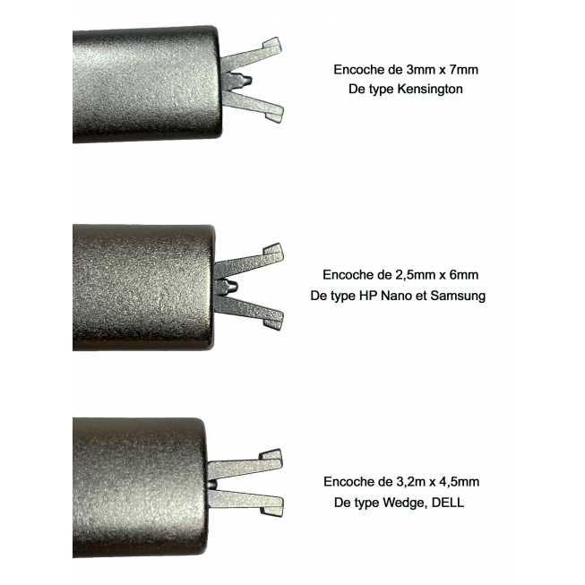 different three widths of notch for anti-theft cable