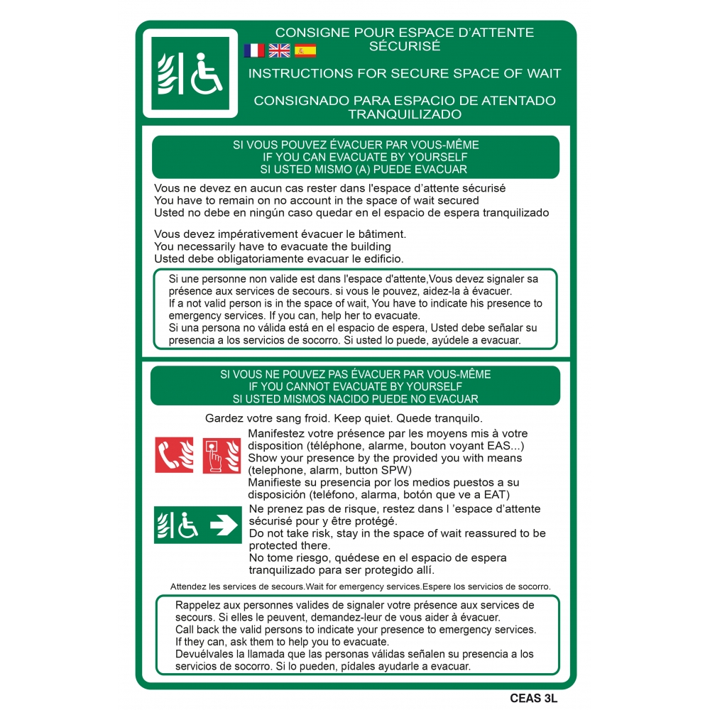 Instructions for secure waiting areas - 3 languages (FR/EN/ESP) - 1