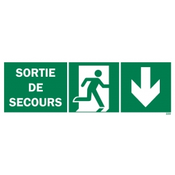 Panneau sortie de secours + picto + flèche droite vers le bas - 1