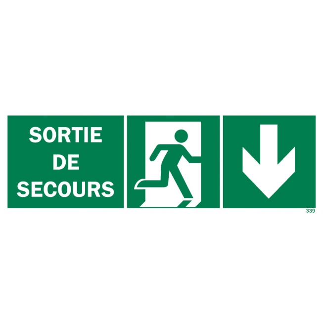 Panneau sortie de secours + picto + flèche droite vers le bas - 1
