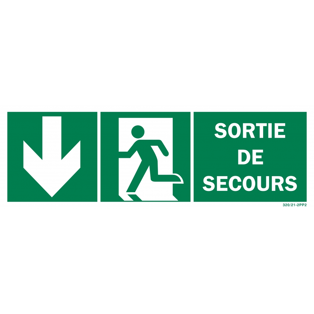 Emergency exit sign + picto + down arrow on both sides - 1