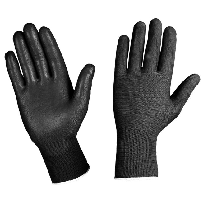 Black Nylon Gloves Coated with Polyurethane XS - Comfort & Protection