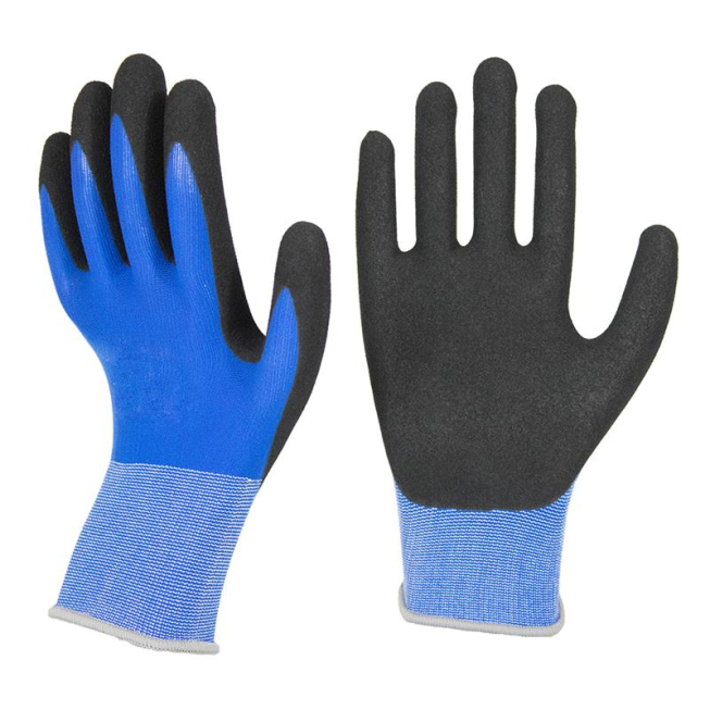 Gants en nylon bleu finition sablée - 1 Gants en nylon bleu finition sablée - 1