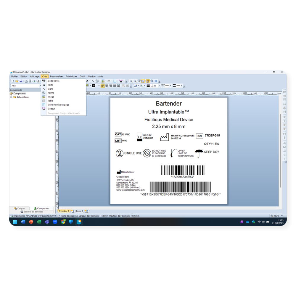 Interface Logiciel Bartender Starter/Professional