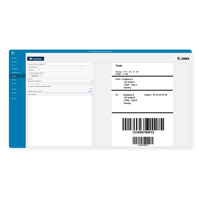 Interface Zebra designer pro