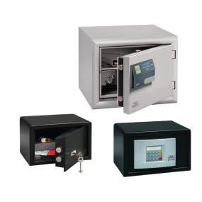 Small high security safes, fireproof, keyed, electronic