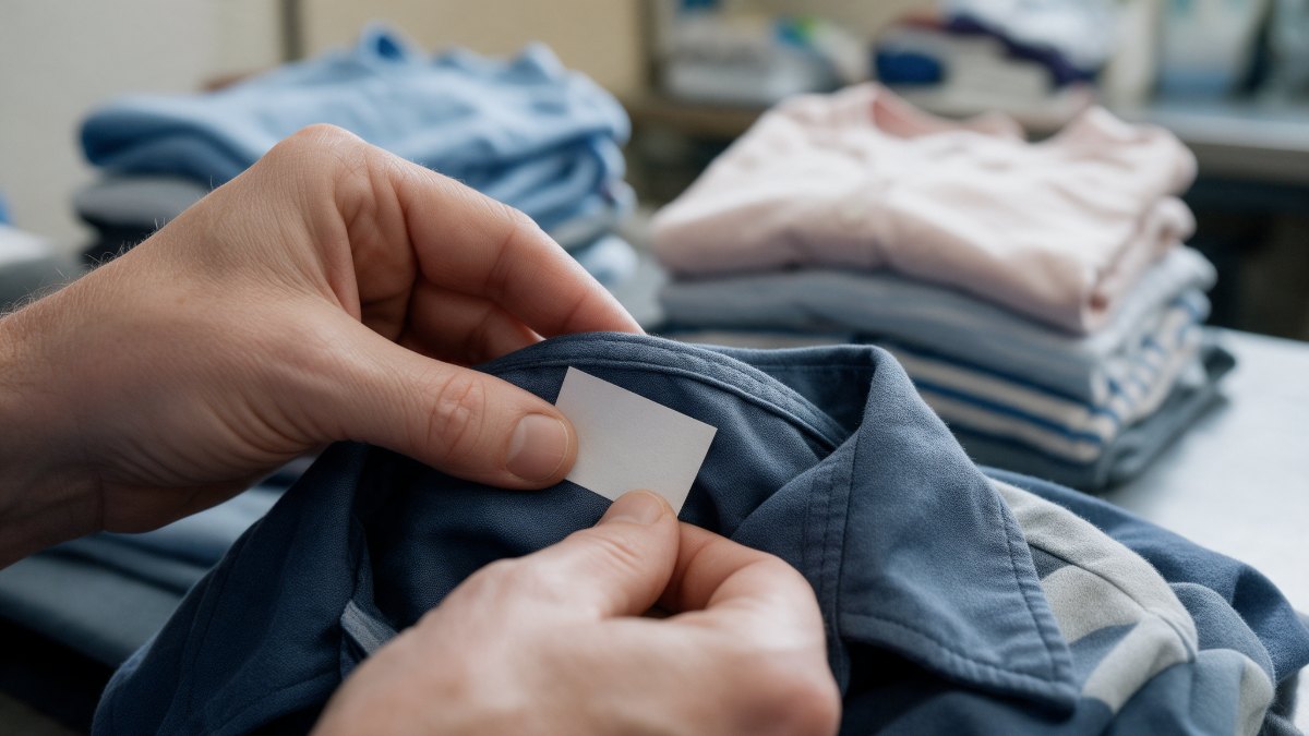 Application by simple pressure: the label is in place in two or three seconds, before heat fixing.