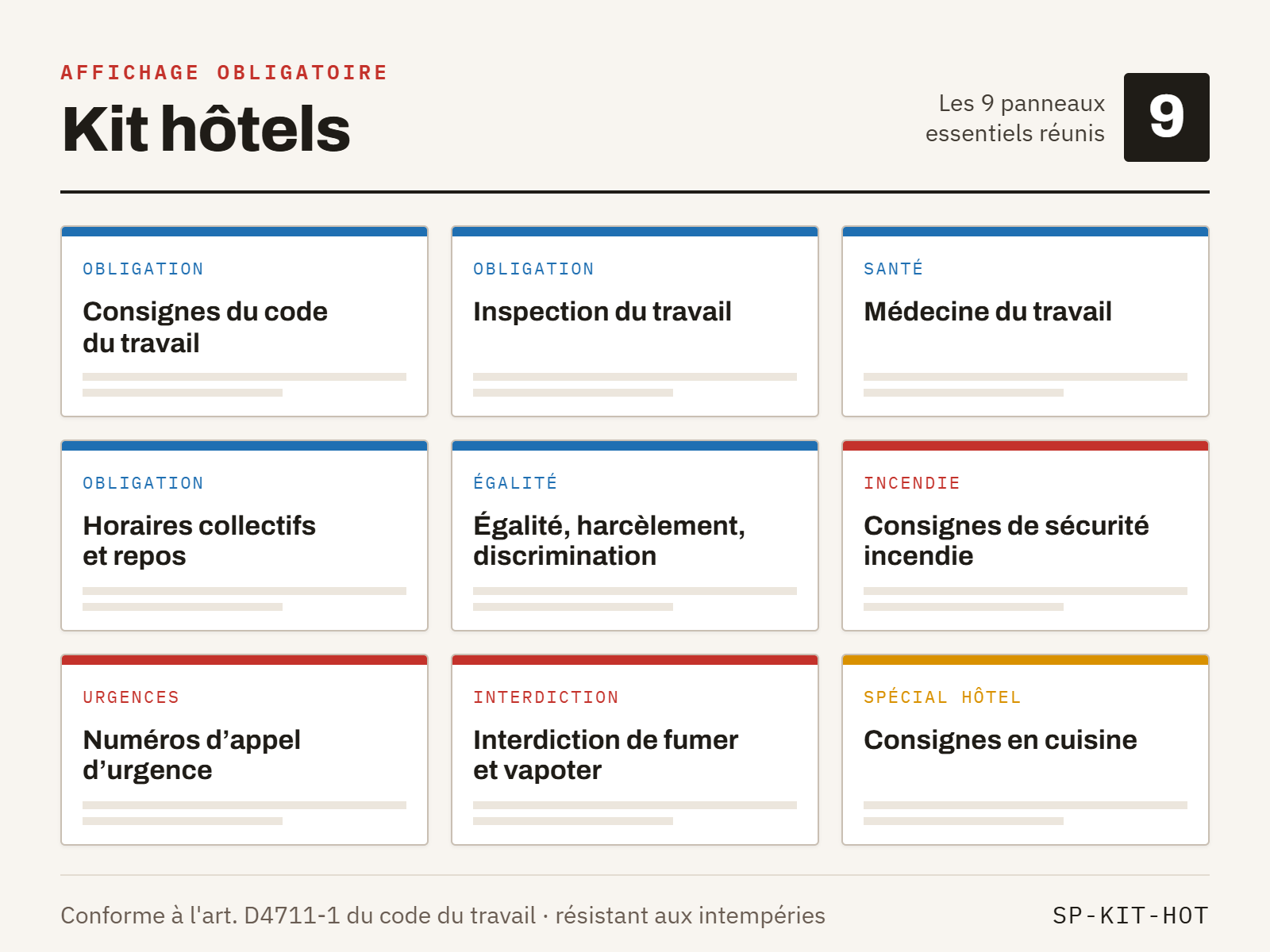 kit affichage obligatoire hôtels
