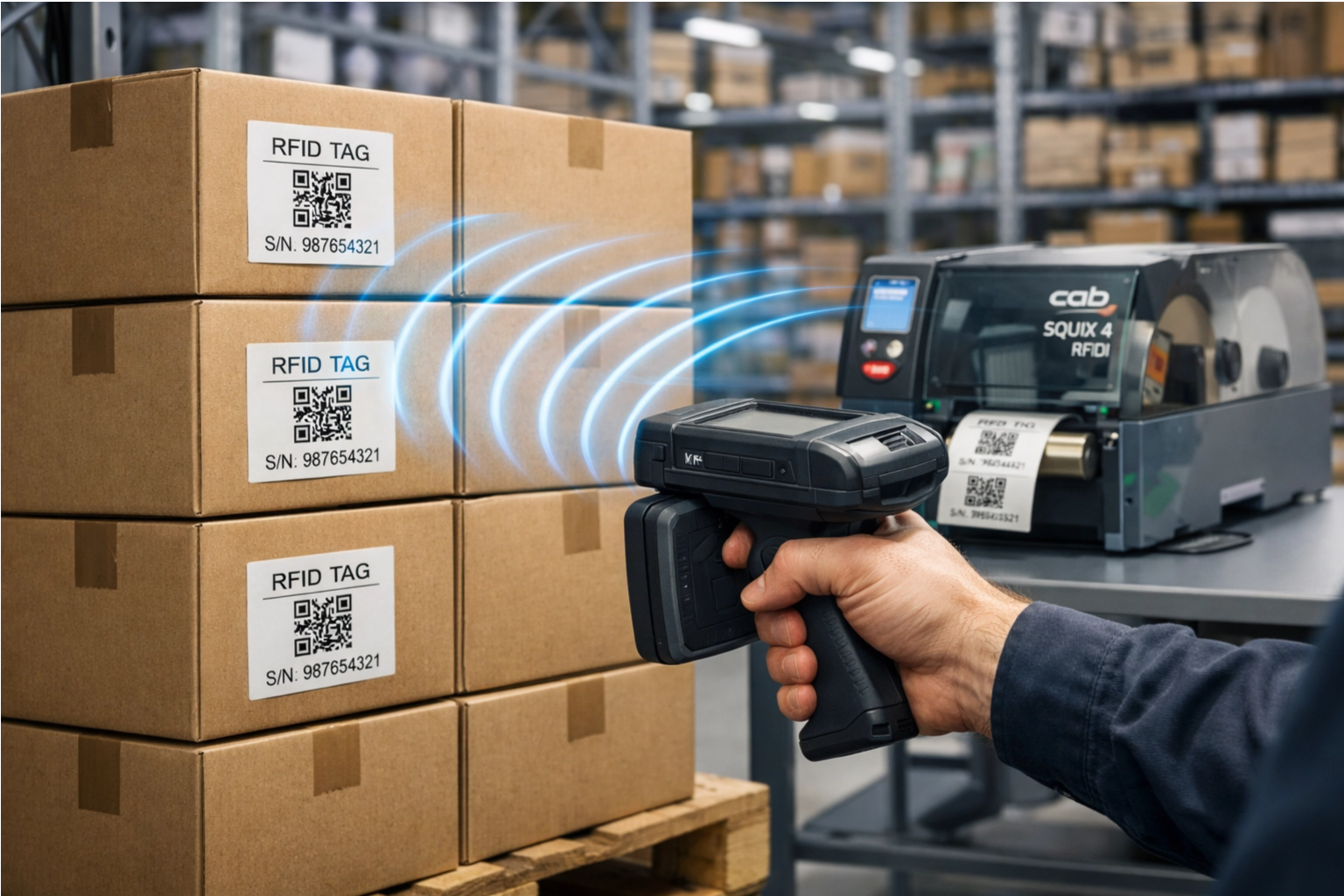 Warehouse operator scanning hundreds of items with a handheld UHF RFID reader