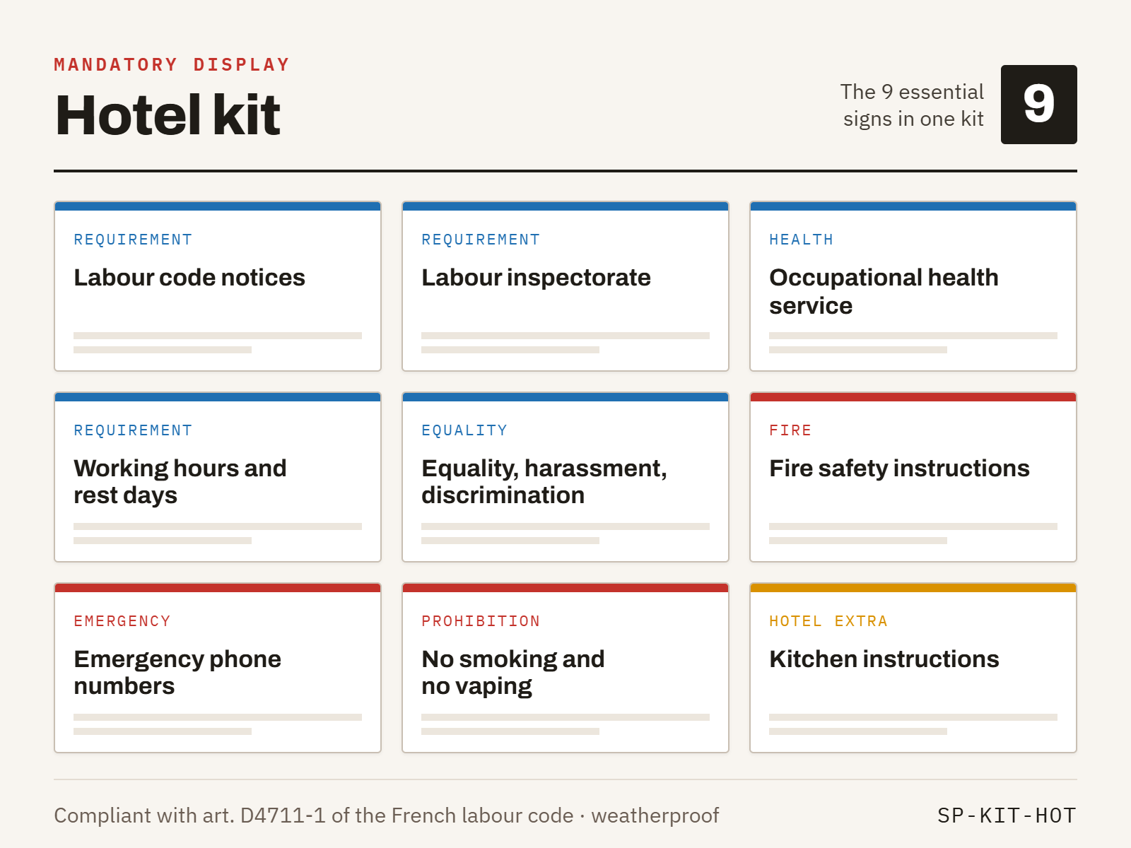 mandatory display kit for hotels