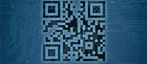 qr code sur fond bleu et traits blancs