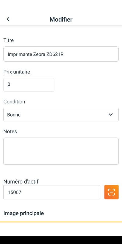 Modification d’une fiche équipement SAM et de son numéro d’actif