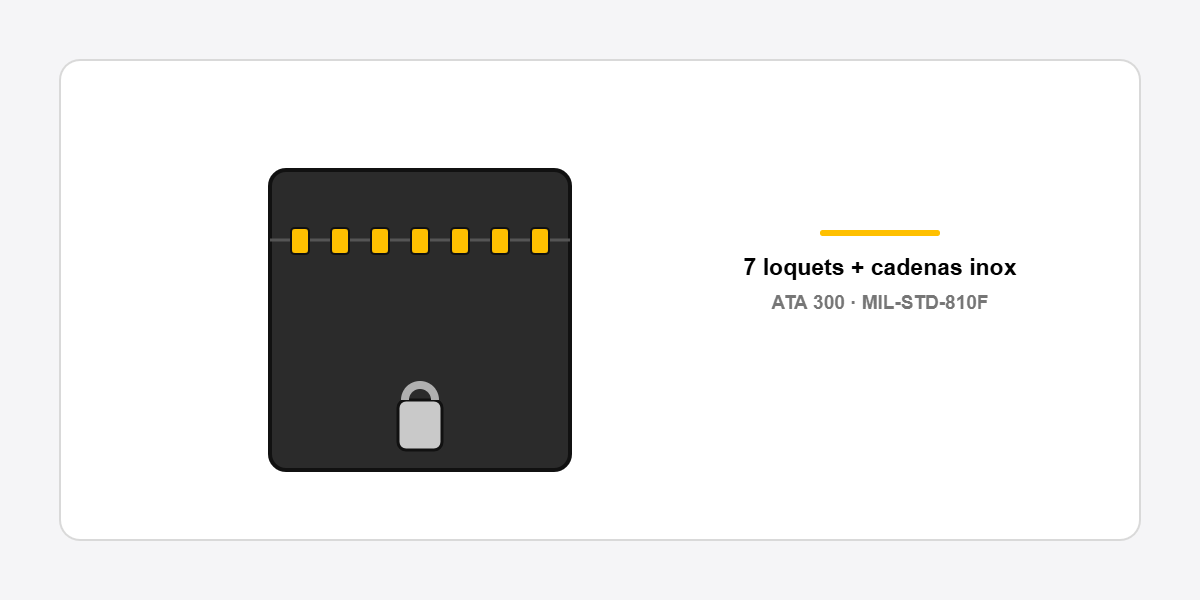Sept loquets Press and Pull et cadenas inox du coffre &eacute;tanche certifi&eacute; ATA 300