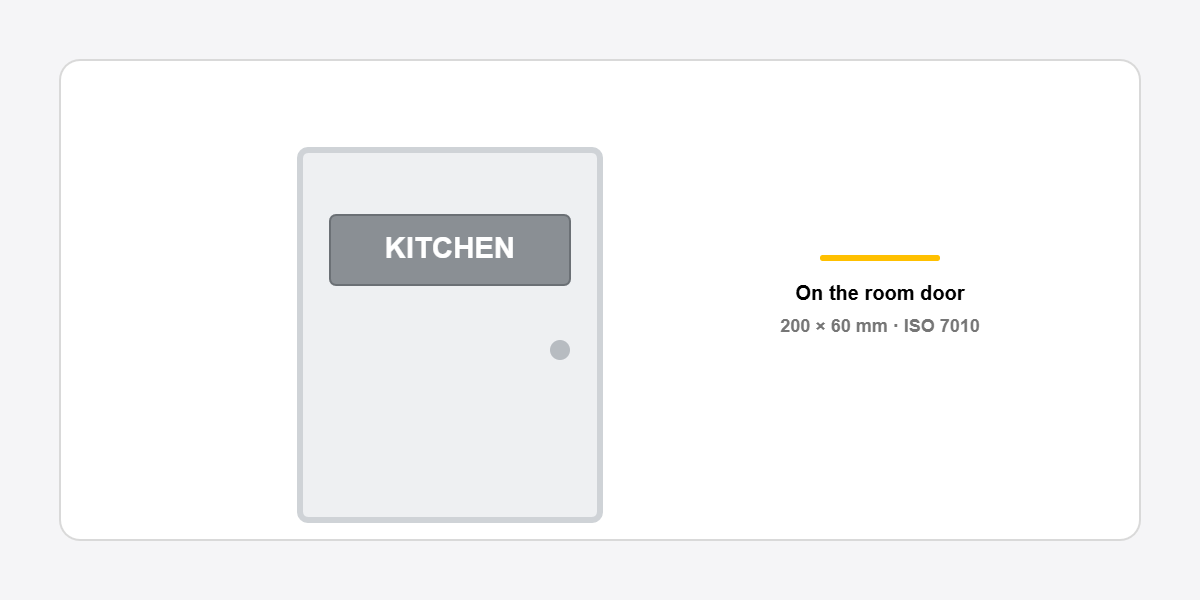 grey kitchen sign on a room door
