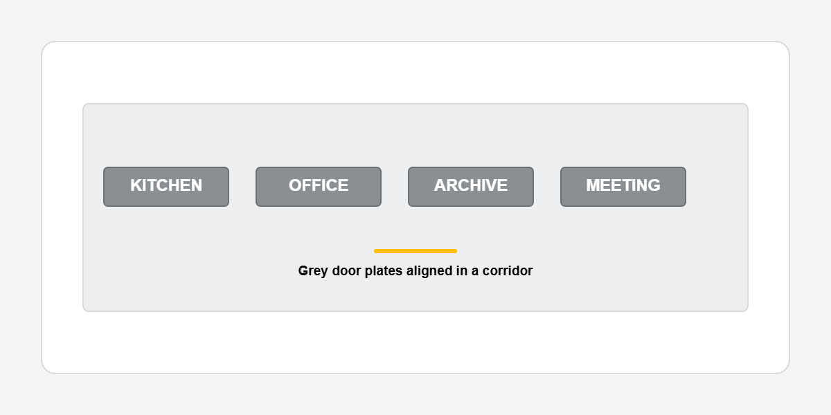 grey door signs aligned along an office corridor