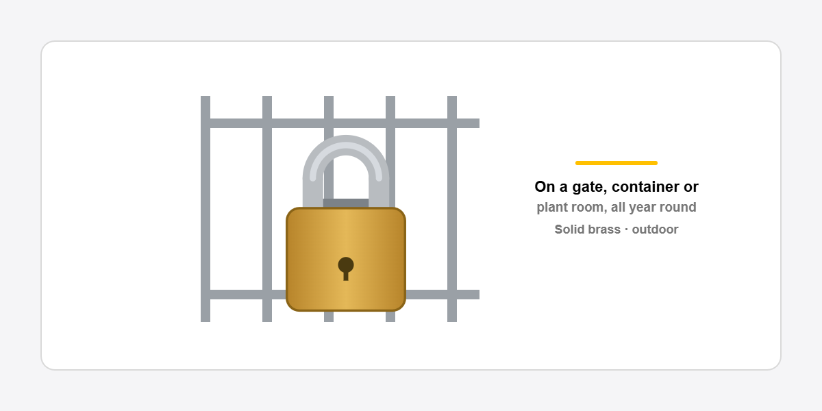 60 mm MAGNO brass security padlock on a steel gate