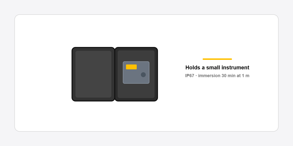 small waterproof case open with a measuring instrument