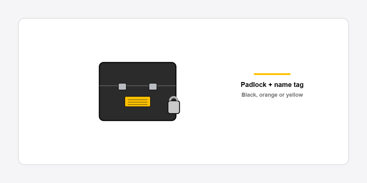 small waterproof case closed with a padlock and name tag