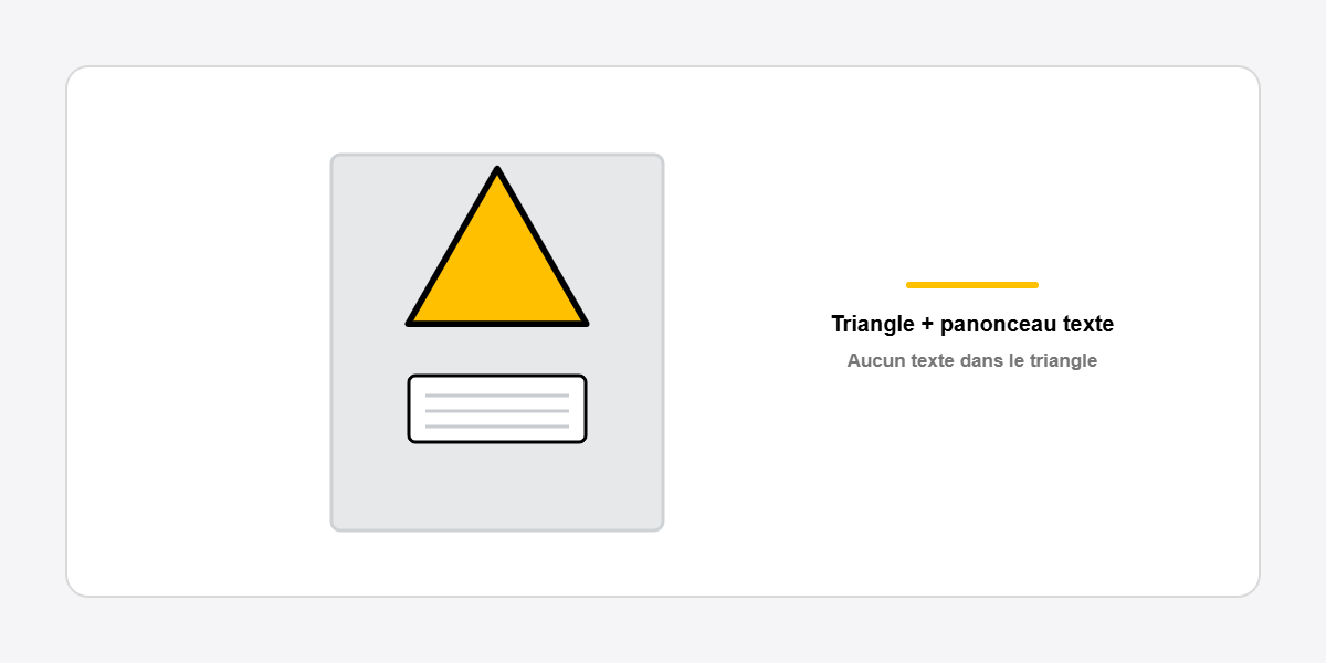 panneau triangulaire jaune surmontant un panonceau de texte sur cloison d'atelier